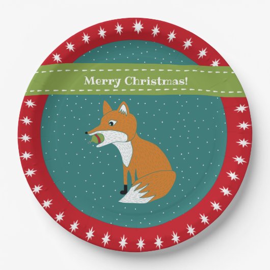 Festlicher Fox mit Weihnachtsschmuck nach Maß Pappteller (Vorderseite)