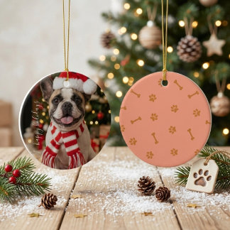 Festlicher französischer Bulldogge Weihnachtsmannh Keramik Ornament