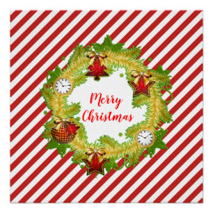 Festlicher Frohe Weihnachten Kranz rote Streifen Poster