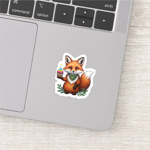 Festlicher Geburtstagsfox mit Cupcake Aufkleber