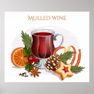 Festlicher Glühwein mit Zutaten Illustration Poster