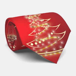 Festlicher goldener Weihnachtsbaum auf Rot  Krawatte