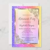 Festlicher Goldrahmen, farbenfrohe Glitzer-Rente Einladung (Vorderseite)