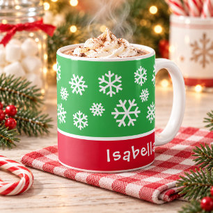 Festlicher grüner Schneeflocken-Weihnachtsname Kaffeetasse