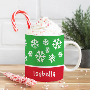 Festlicher grüner Schneeflocken-Weihnachtsname Kaffeetasse