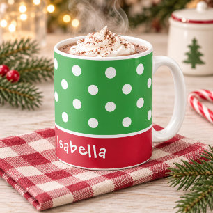 Festlicher grüner Tupfen-Weihnachtsname Kaffeetasse
