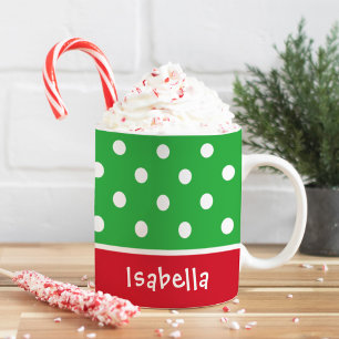 Festlicher grüner Tupfen-Weihnachtsname Kaffeetasse