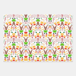 Festlicher Grüner und Gold Kasky Weihnachtsmann Geschenkpapier Set