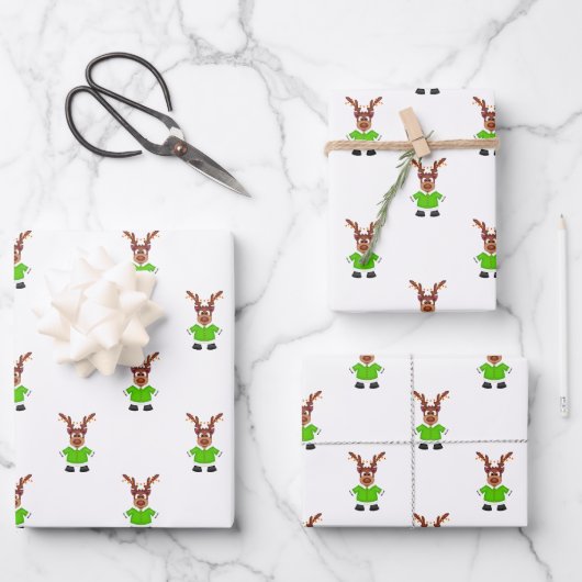 Festlicher Grüner und Gold Kasky Weihnachtsmann Geschenkpapier Set (Vorderseite)