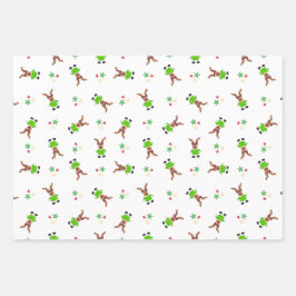 Festlicher Grüner und Gold Kasky Weihnachtsmann Geschenkpapier Set