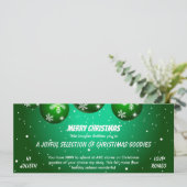 Festlicher grüner Weihnachts-Geschenkgutschein (Stehend Vorderseite)