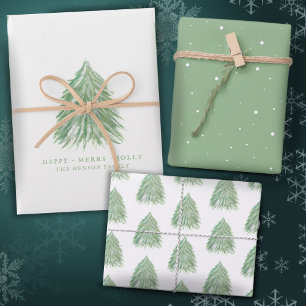 Festlicher grüner Weihnachtsbaum Wasserfarbe Urlau Geschenkpapier Set