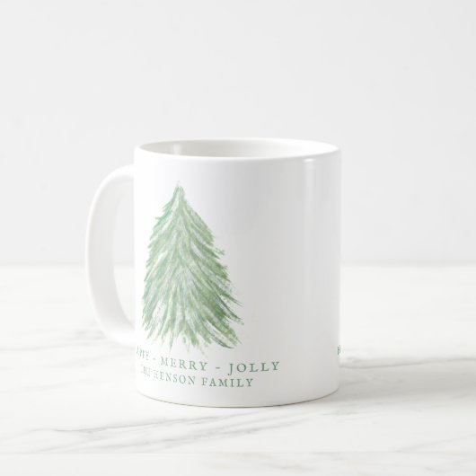 Festlicher grüner Weihnachtsbaum Wasserfarbenurlau Kaffeetasse (Vorderseite Links)