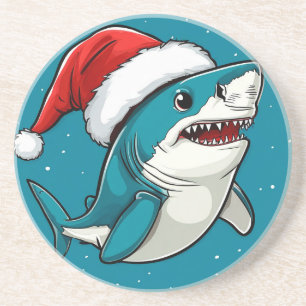 Festlicher Hai mit Weihnachtsmannmütze Getränkeuntersetzer