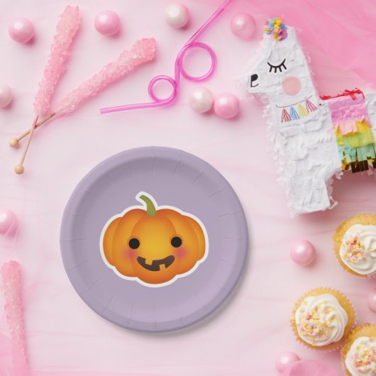 Festlicher Halloween Orange Pumpkin Lila Hintergru Pappteller (Party)