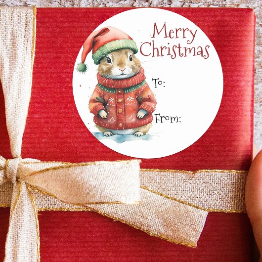 Festlicher Hamster in der Weihnachtsmannmütze Weih Runder Aufkleber