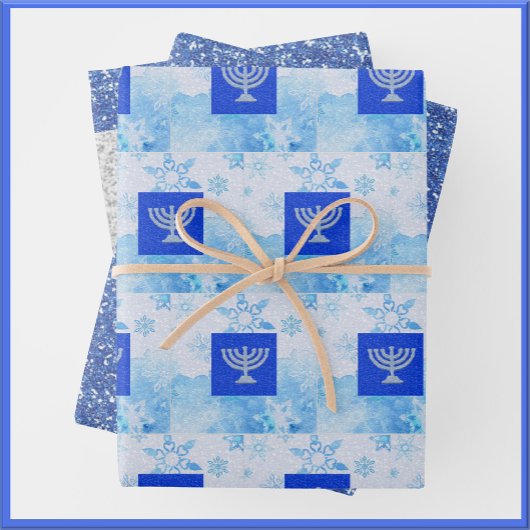 Festlicher Hanukkah Menorah Glitzer Geschenkpapier Set