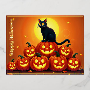 Festlicher Herbst Halloween-Kunstfreund Folien Feiertagspostkarte