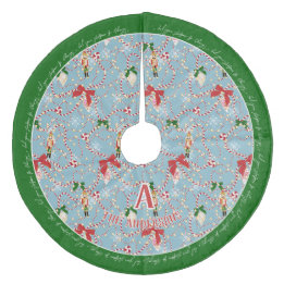 Festlicher Himmelblauer Nussknacker-Candy-Cane-Mon Fleece Weihnachtsbaumdecke