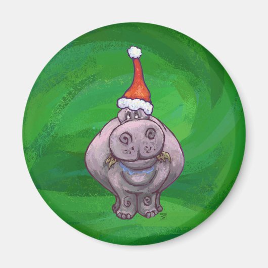 Festlicher Hippo auf Grün Magnet (Vorne)