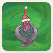 Festlicher Hippo auf Grün Rechteckiger Pappuntersetzer (Vorderseite)