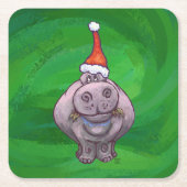 Festlicher Hippo auf Grün Rechteckiger Pappuntersetzer (Vorderseite)