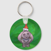 Festlicher Hippo auf Grün Schlüsselanhänger (Vorderseite)
