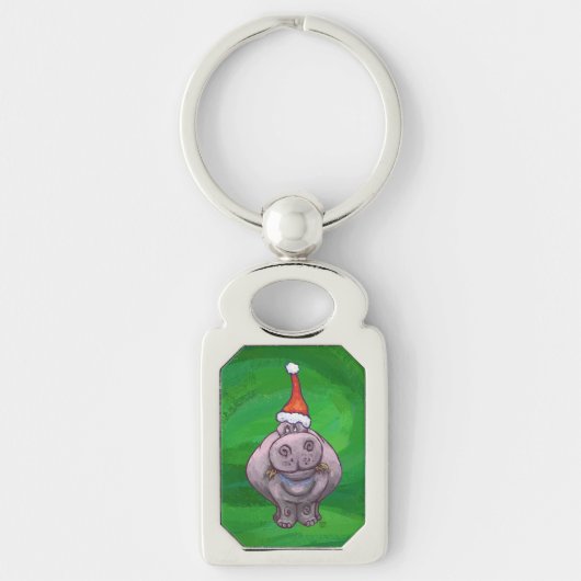 Festlicher Hippo auf Grün Schlüsselanhänger (Vorderseite)