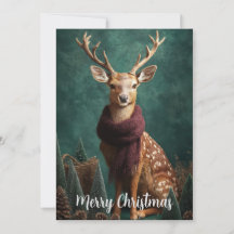 Festlicher Hirsch mit rotem Schal Weihnachtskunst