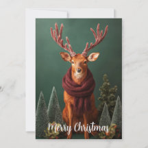 Festlicher Hirsch mit rotem Schal Weihnachtskunst