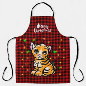 Festlicher Holiday-Baby-Tiger, leicht, rot kariert Schürze (Vorderseite)