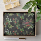 Festlicher Holly-Black-Hintergrund Seidenpapier (Geschenk)