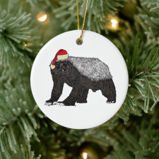 Festlicher Honey Badger Santa Keramik Ornament (Baum)