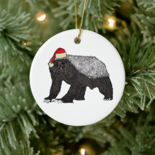 Festlicher Honigdachs-Schlägertyp Weihnachtsmann Keramik Ornament