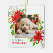 Festlicher Hund Foto Weihnachten Rote Poinsettia B Keramikornament (Links)