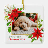 Festlicher Hund Foto Weihnachten Rote Poinsettia B Keramikornament (Vorderseite)