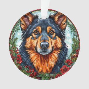 Festlicher Hund in einem Weihnachtsblumenkranz Ornament