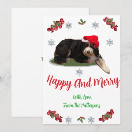 Festlicher Hund mit Santa-Hut Flache Feiertagskart Feiertagskarte