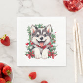 Festlicher Husky Puppy Classic T - Shirt Serviette (Beispiel)