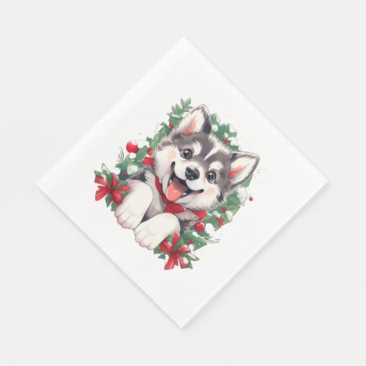 Festlicher Husky Puppy Classic T - Shirt Serviette (Ecke)