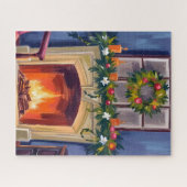 Festlicher Kamin-Weihnachtskranz Wasserfarben Puzzle (Horizontal)