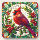 Festlicher Kardinal aus Hartglas und Berries Getränkeuntersetzer (Vorderseite)
