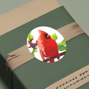 Festlicher Kardinal Bird Winter Holly Holiday Chee Runder Aufkleber