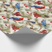 Festlicher Kardinal Blue Jay Heilige Berries Weihn Geschenkpapier (Ecke)