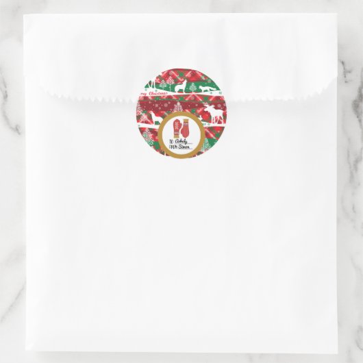 Festlicher Karierter Weihnachtsgeschenksticker Runder Aufkleber (Tasche)