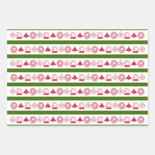 Festlicher Kranz, Ornament, Glocke, Weihnachtsbaum Geschenkpapier Set (Vorderseite)