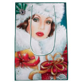 Festlicher Kunst-Deko retro Vintage Weihnachtsdame Mittlere Geschenktüte (Rückseite)