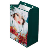 Festlicher Kunst-Deko retro Vintage Weihnachtsdame Mittlere Geschenktüte (Rückseite Schrägansicht)