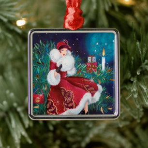 Festlicher Kunst-Deko retro Vintage Weihnachtsdame Ornament Aus Metall