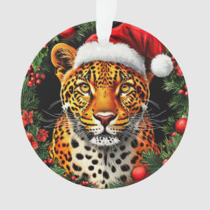 Festlicher Leopard mit Weihnachtsmannmütze Ornament